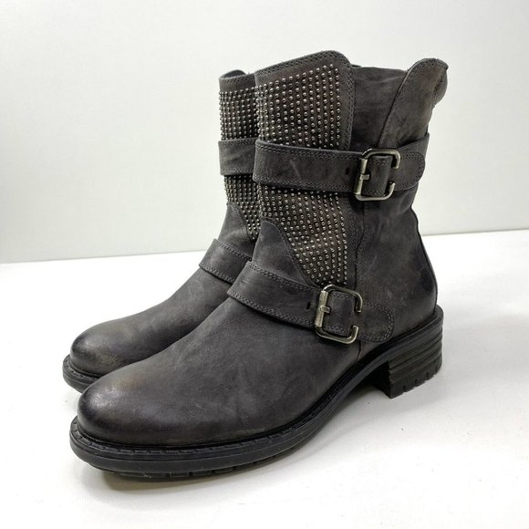 Paul Green Boots Leather Ankle Moto Gray Side Zip Women US 7.5 UK 5.5 Steampunk - Picture 4 of 10